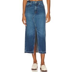 Frame Del Amo Denim Maxi Skirt Blue Frayed Raw Cut Hem A-Line Front Slit Size 25